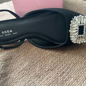 Soda Women's Black Flats with Silver Embellishment